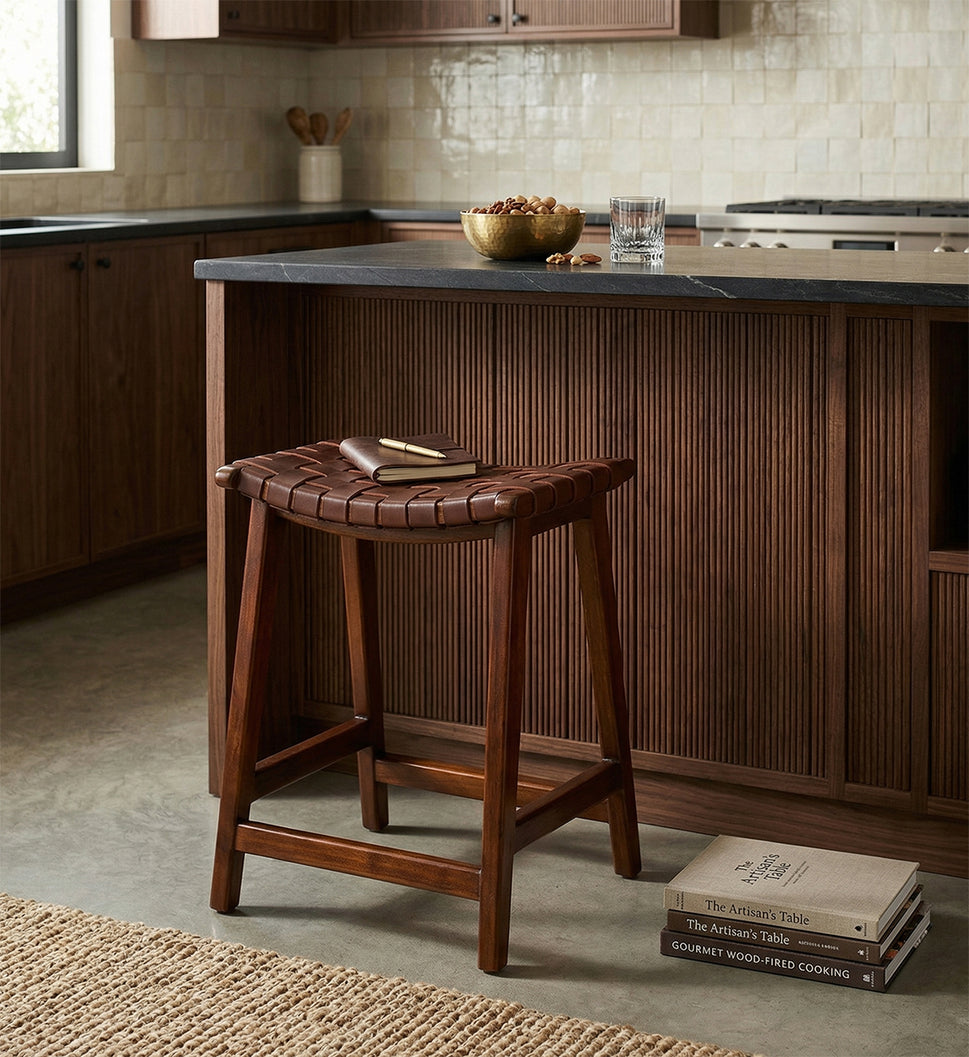 High Braided Leather Stool